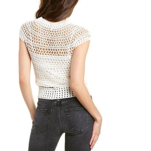 Theory Ivory Crochet T-Shirt Top P Short Sleeve Layered Knit Minimalist Tee - Picture 11 of 16